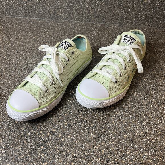 Converse All Star Low Women 8 Green Canvas Custom Cross-Stitched Sneaker Lace Up - Picture 4 of 11